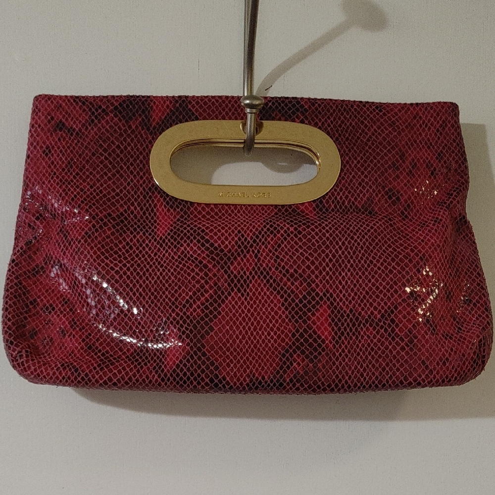 Pristine Michael Kors Pink/Black Snake Print Clutch - Picture 1 of 4